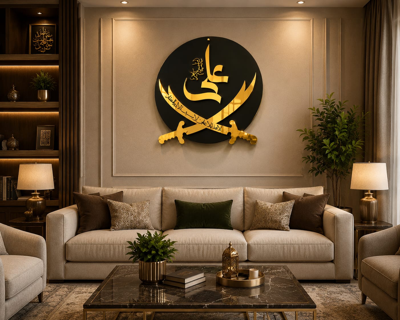ZULFIQAR E ALI Golden/Black Premium wall art Decor 24X24