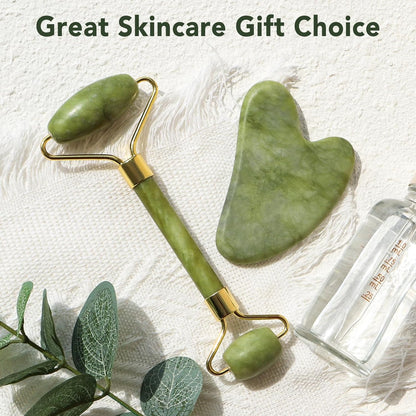 Jade Roller Facial Massager | Manual | With Gua Sha Tool | Natural Skincare
