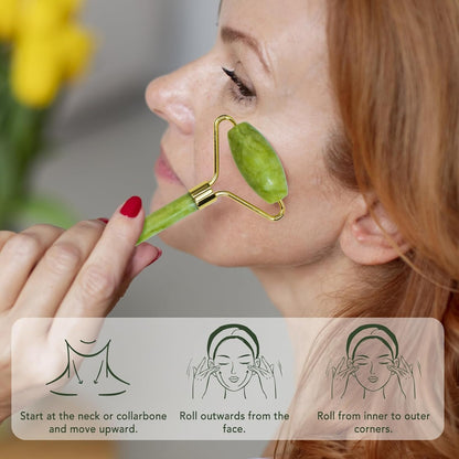 Jade Roller Facial Massager | Manual | With Gua Sha Tool | Natural Skincare