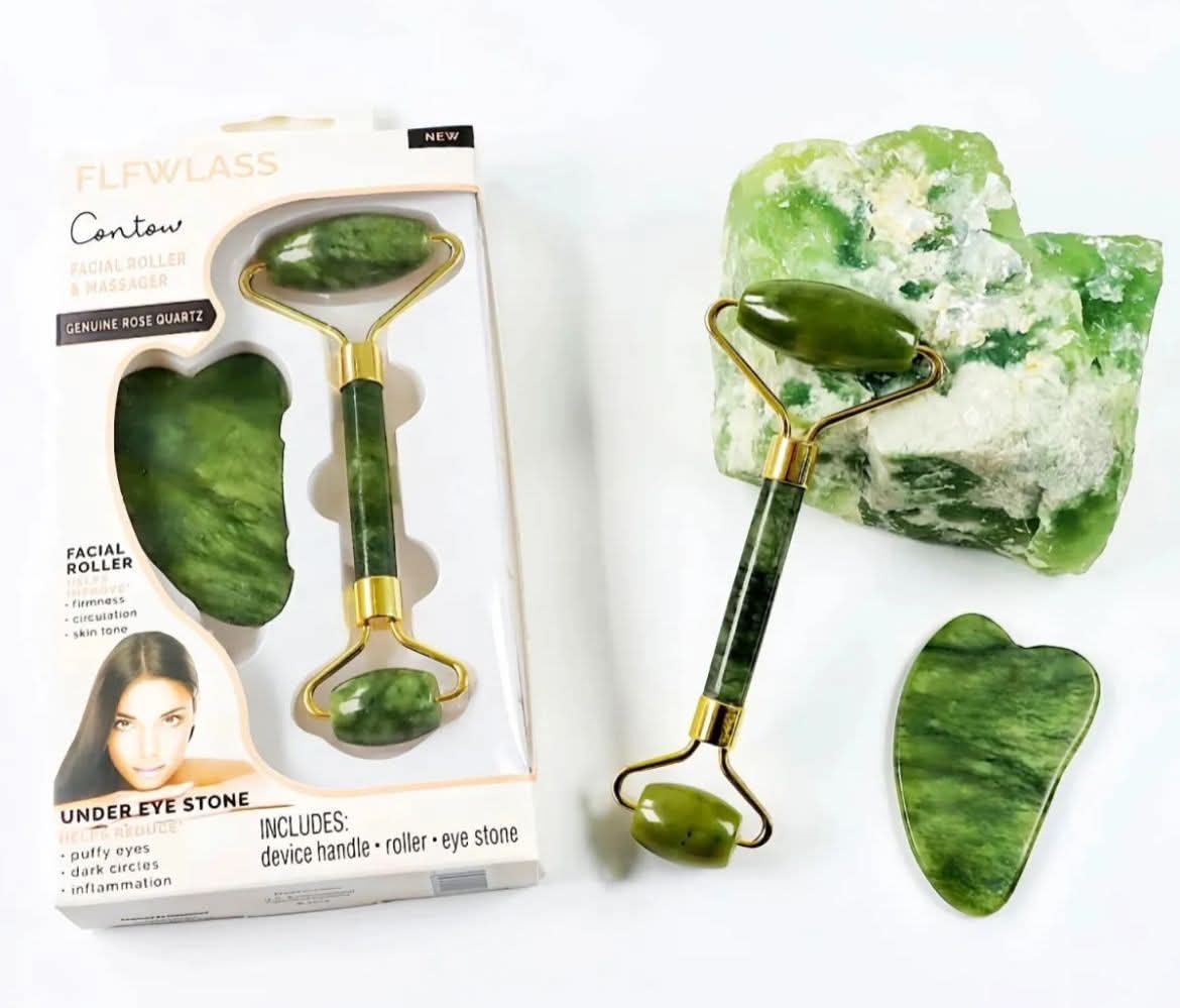 Jade Roller Facial Massager | Manual | With Gua Sha Tool | Natural Skincare