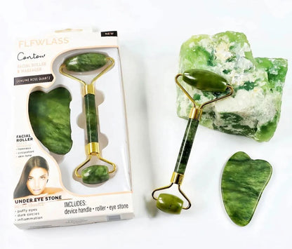 Jade Roller Facial Massager | Manual | With Gua Sha Tool | Natural Skincare